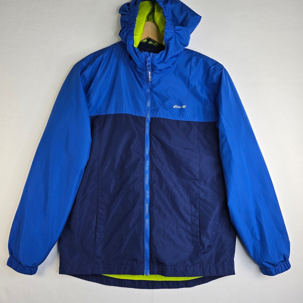 Eddie Bauer Kids Blue Colorblock Hooded Windbreaker Jacket Size L 14/16